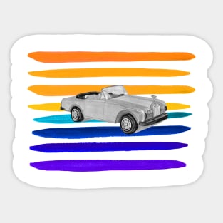 Gouache colorful lines with black and white convertible car Sticker